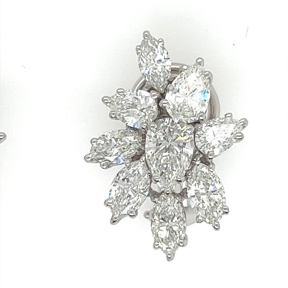 Retro Gold 7 Carat GIA Certified Natural Colorless Diamond Cluster Earrings 1950