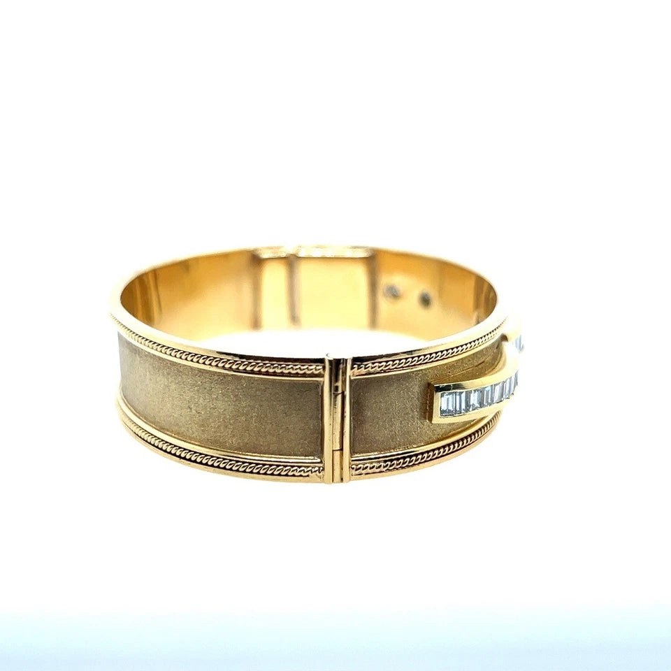 Retro Gold 2.50 Carat Natural Colorless Baguette Diamond Bangle Circa 1970