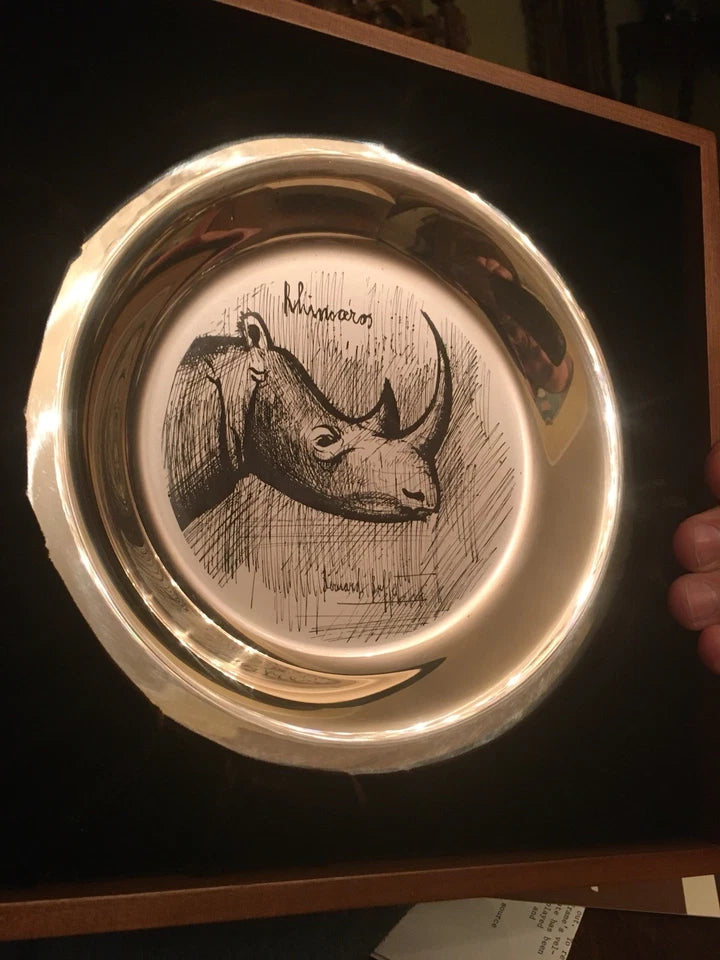 Bernard Buffet RHINO Plate Sterling Silver Collector Franklin Vintage Estate