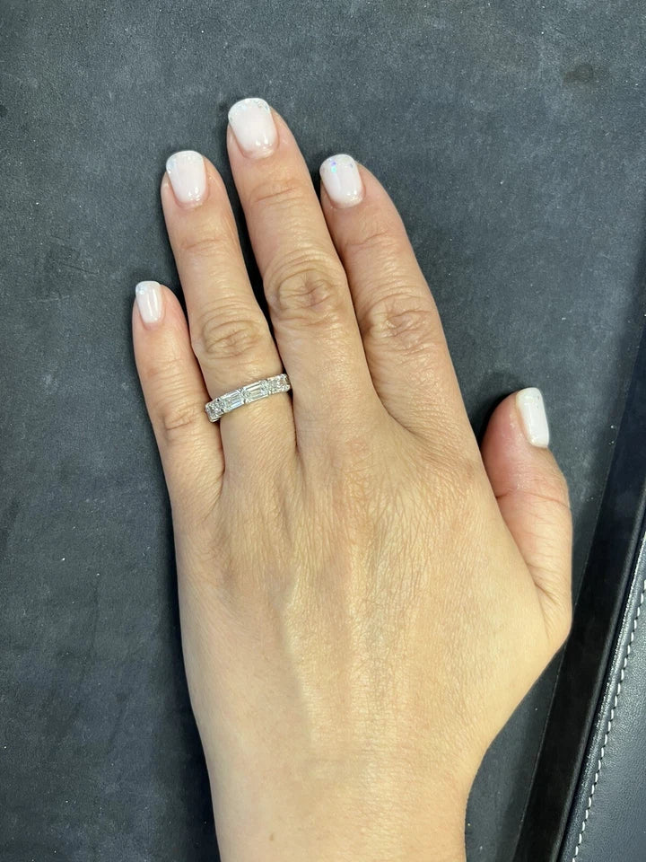 GIA Certified 4.84 Carat Natural D-E Colorless Diamond Platinum Eternity Band
