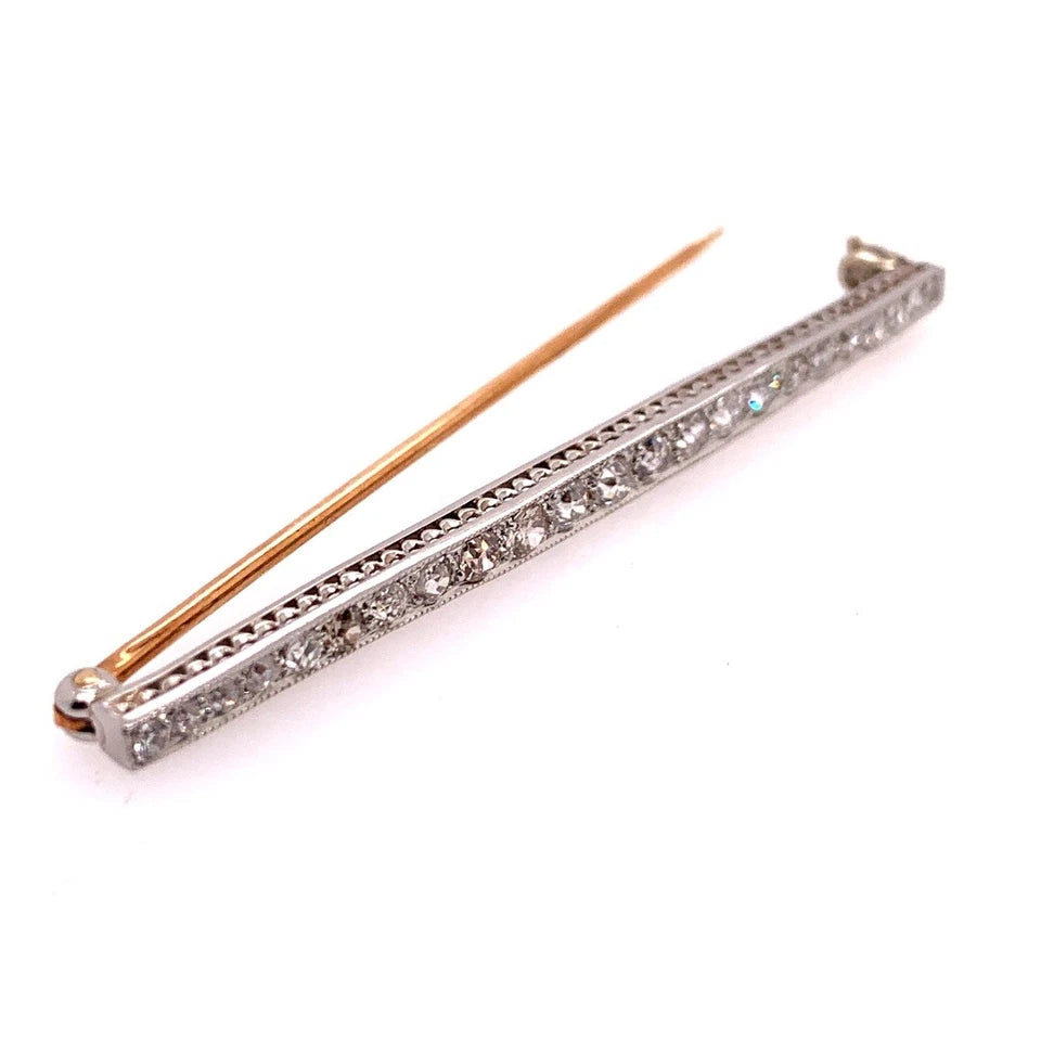Art Deco Gold Pin 1.50 Carat Natural Old European Diamond Brooche Circa 1920