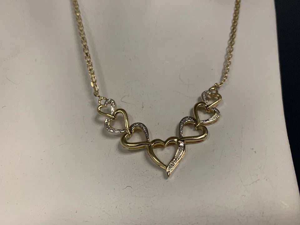 Modern 10k Gold & Natural Diamond 6.2 gram 17.5" inch Heart Necklace