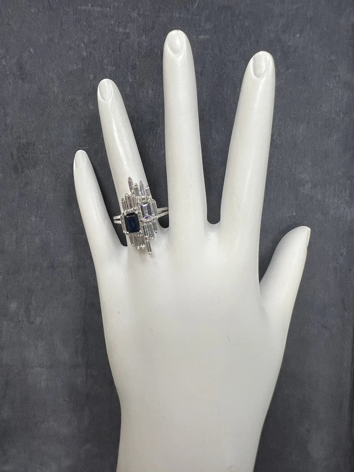 Art Deco 3.9 Carat GIA Certified D Natural Diamond Sapphire Plat Ring Circa 1950