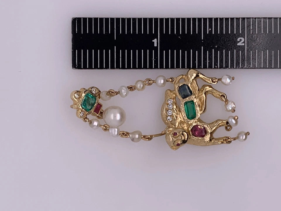 Retro Gold Camel Pendant 1.75 Carat Natural Diamond, Ruby, Emerald,Sapphire 1960