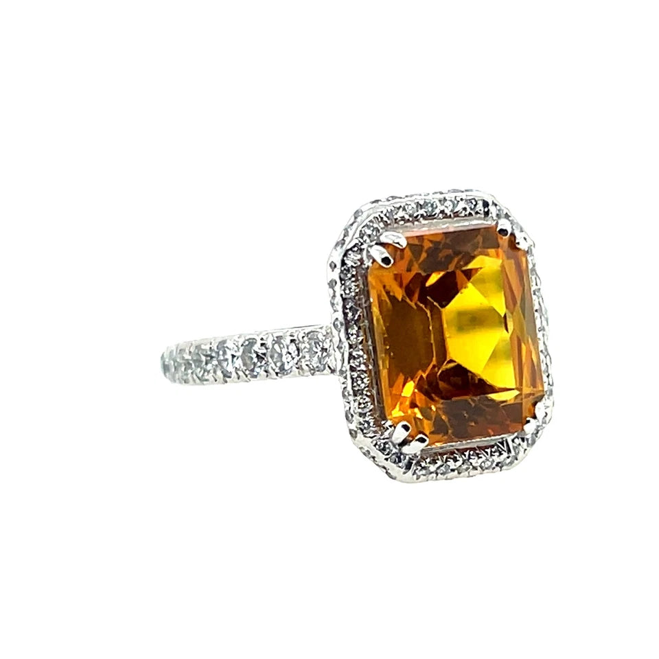 Modern 5 Carat Platinum Natural Diamond & Synthetic Yellow Sapphire Estate Ring