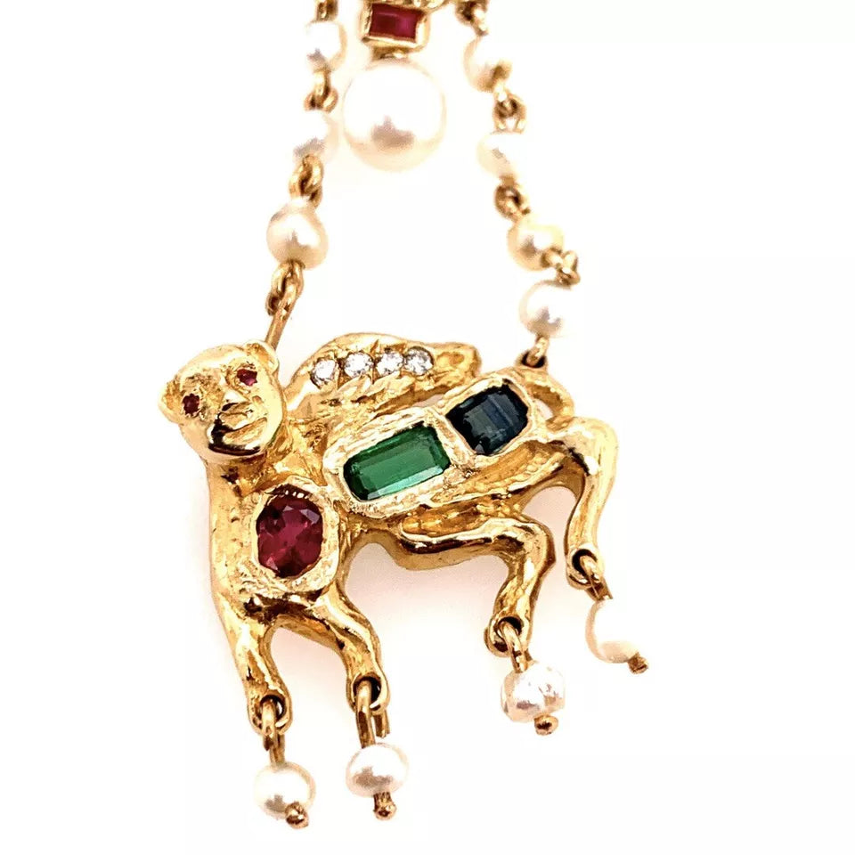 Retro Gold Camel Pendant 1.75 Carat Natural Diamond, Ruby, Emerald,Sapphire 1960