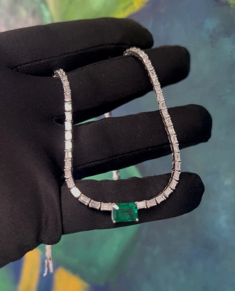 Modern Gold 14.77 Carat Natural GIA Certified Zambian Emerald & Diamond Necklace