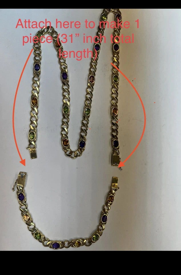 Retro Gold 26 Carat Oval Gem Stone 88 Grams Necklace & Bracelet Set Circa 1980