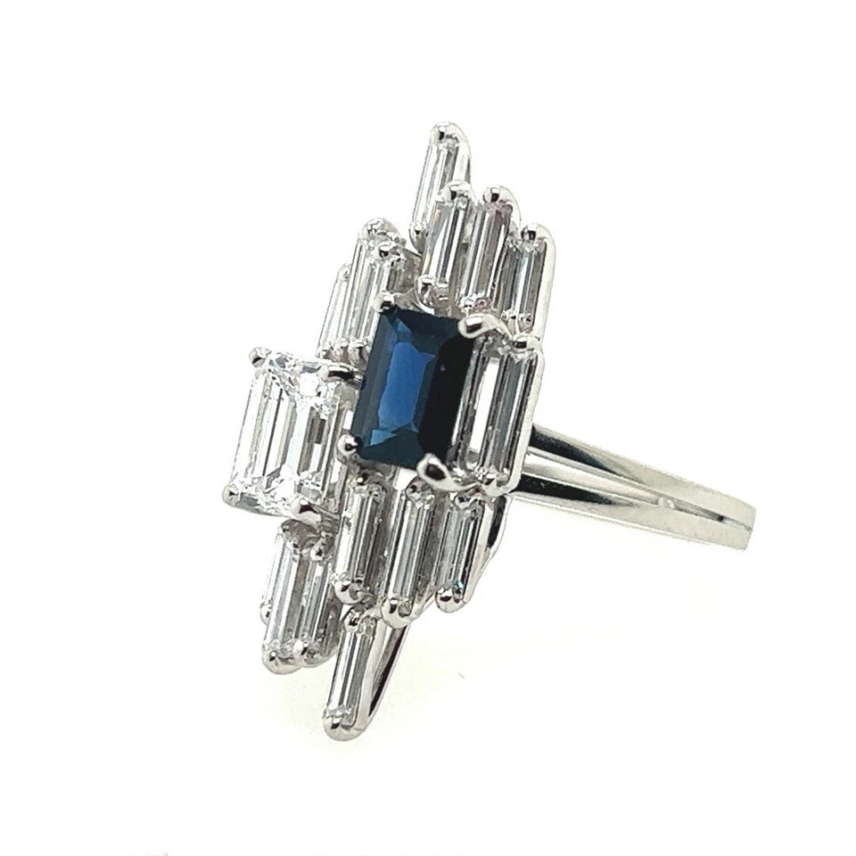Art Deco 3.9 Carat GIA Certified D Natural Diamond Sapphire Plat Ring Circa 1950