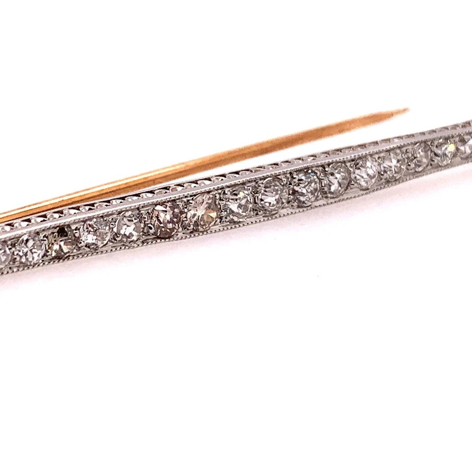 Art Deco Gold Pin 1.50 Carat Natural Old European Diamond Brooche Circa 1920