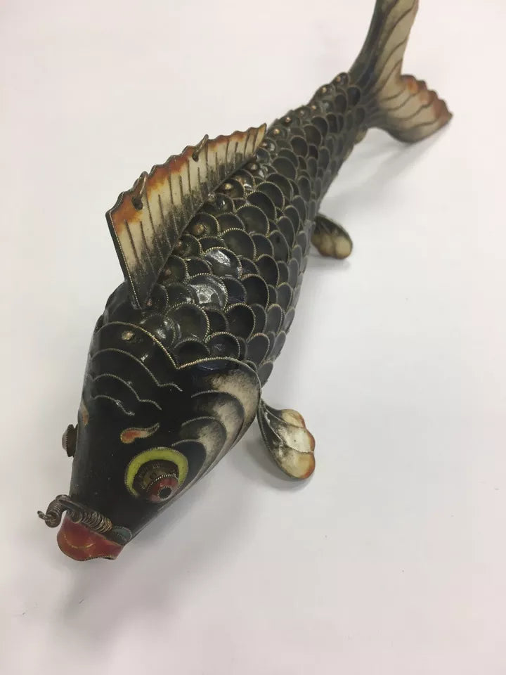 Vintage Chinese Silver Enamel Brown Fish Rare Antique Gift Jewelry Precious 925