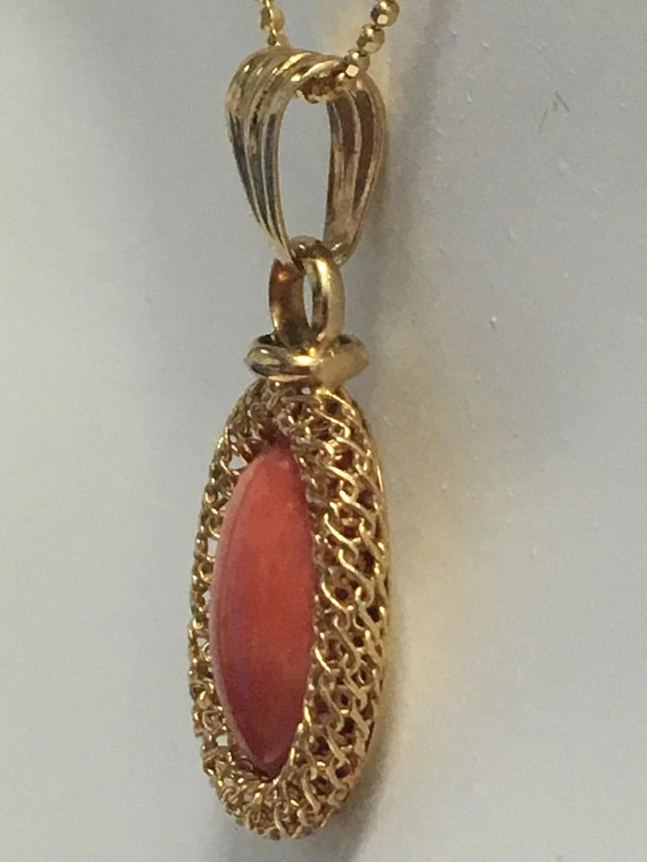 14k 3.94g Gold Pendant Appx 15x11mm Natural Coral Vintage Estate Loose Gem Stone