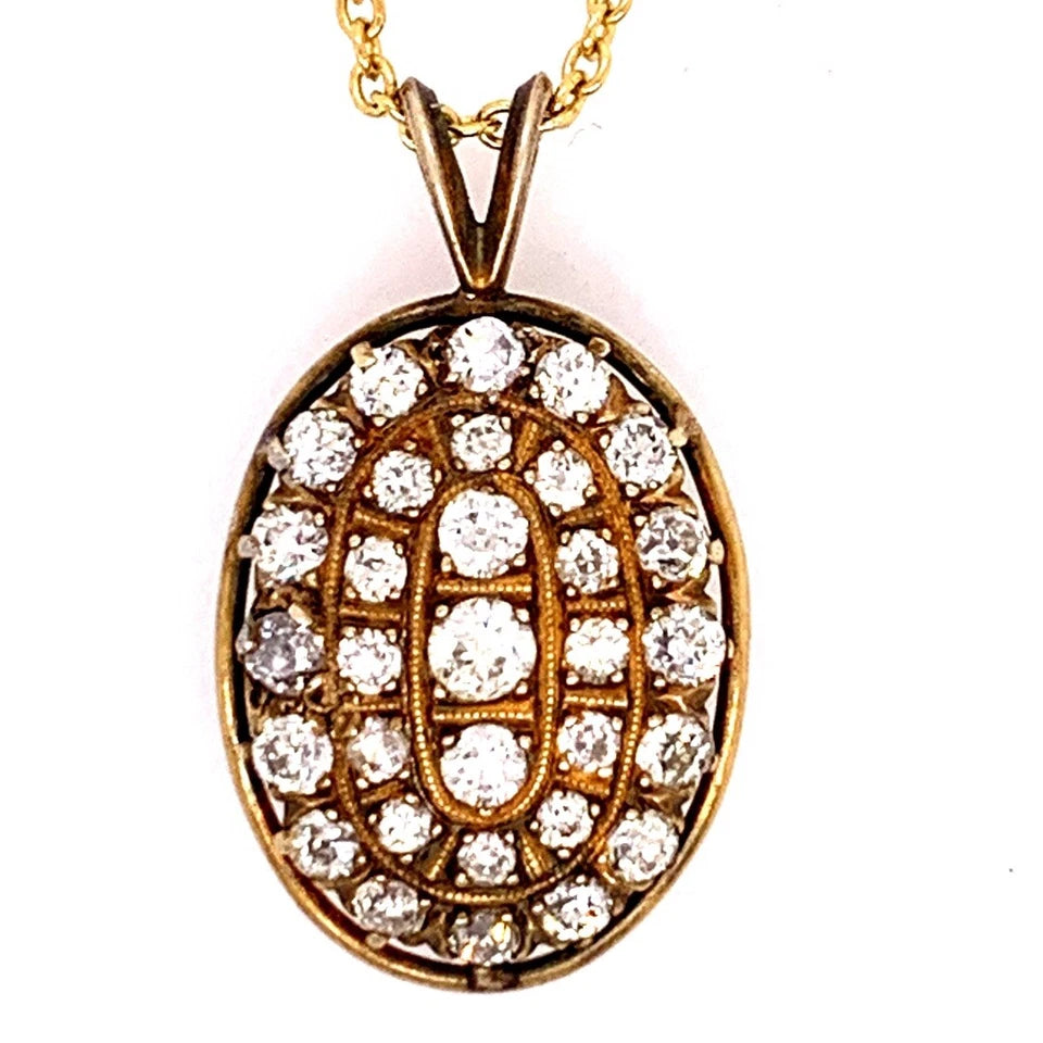 Victorian Gold Pendant 1.50 Carat Natural Old European Diamond Circa 1910
