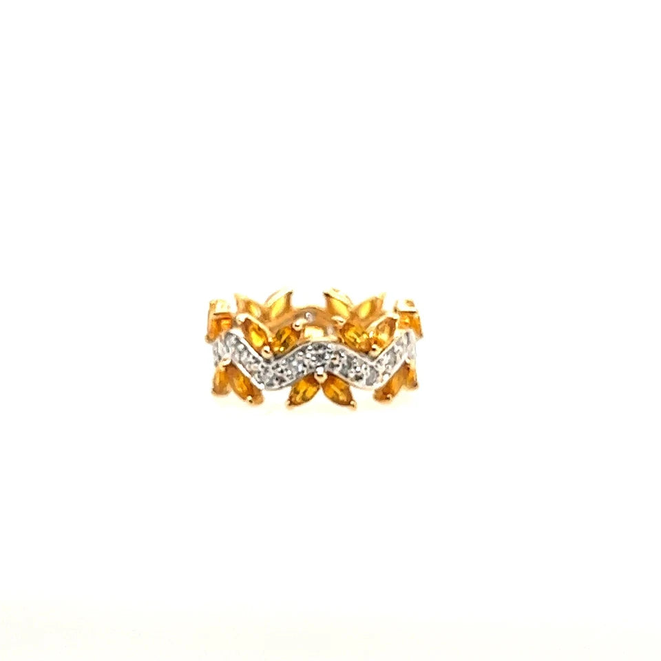 Retro Gold 3 Carat Natural Yellow Sapphire & Diamond Cocktail Ring Circa 1970