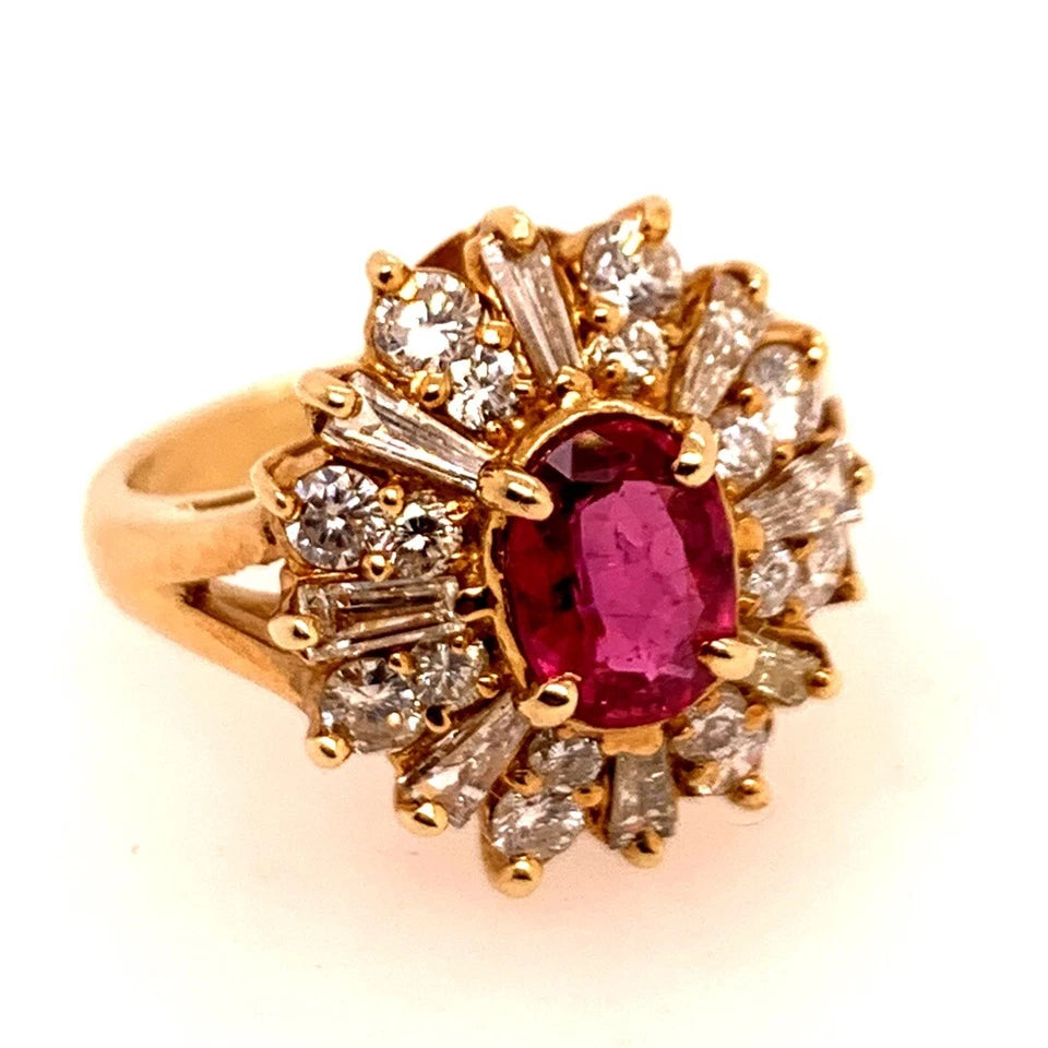 Retro Gold Cocktail Ring 1.85 Carat Natural Oval Gem Ruby & Diamond Circa 1960