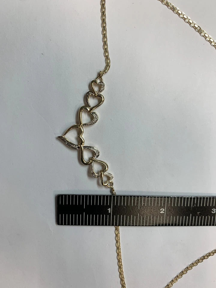 Modern 10k Gold & Natural Diamond 6.2 gram 17.5" inch Heart Necklace