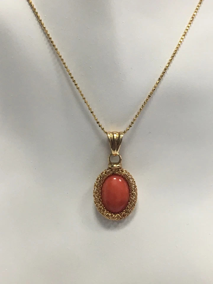 14k 3.94g Gold Pendant Appx 15x11mm Natural Coral Vintage Estate Loose Gem Stone