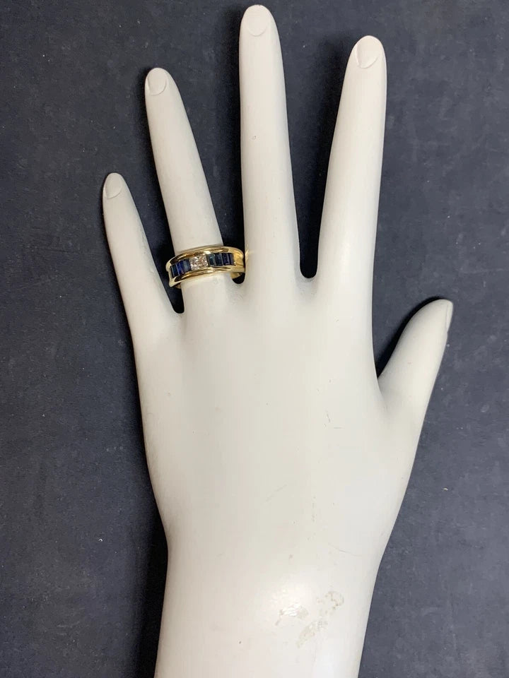 Retro Gold Cocktail Ring 1.4 Carat Natural Radiant Diamond & Sapphire Gem 1950