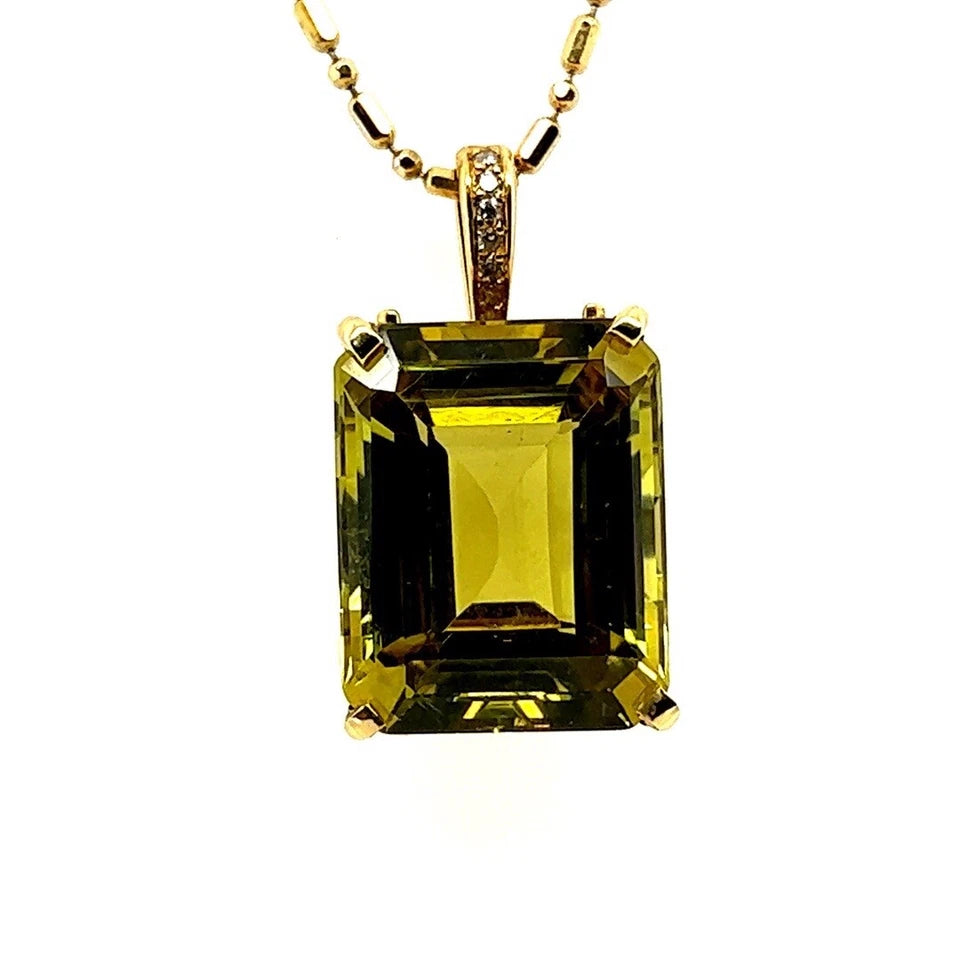 Retro GIA Certified 23.67 Carat Greenish Yellow Natural Chrysoberyl Gold Pendant