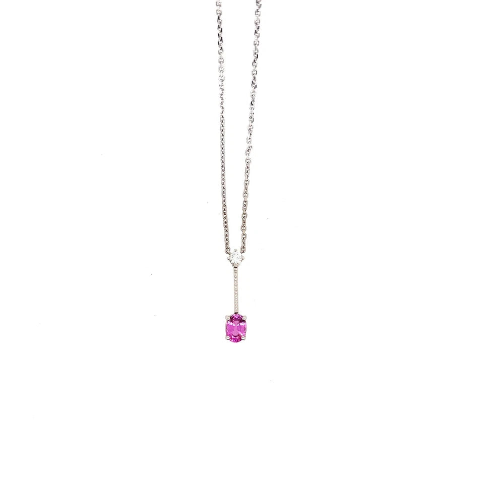 Modern Gold 1.15 Carat Natural Oval Pink Sapphire Gem Stone and Diamond Pendant