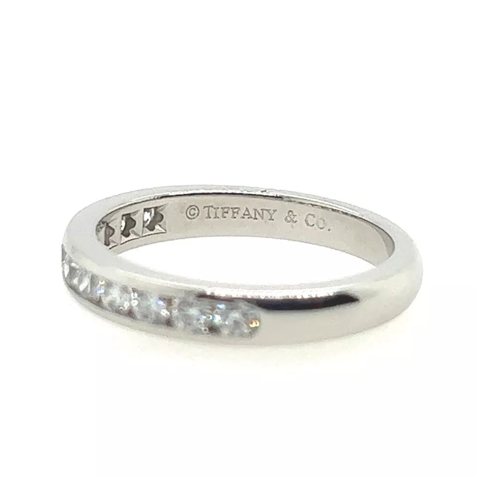 Modern Tiffany & Co Natural .17 Carat Diamond Halfway Platinum Engagement Band