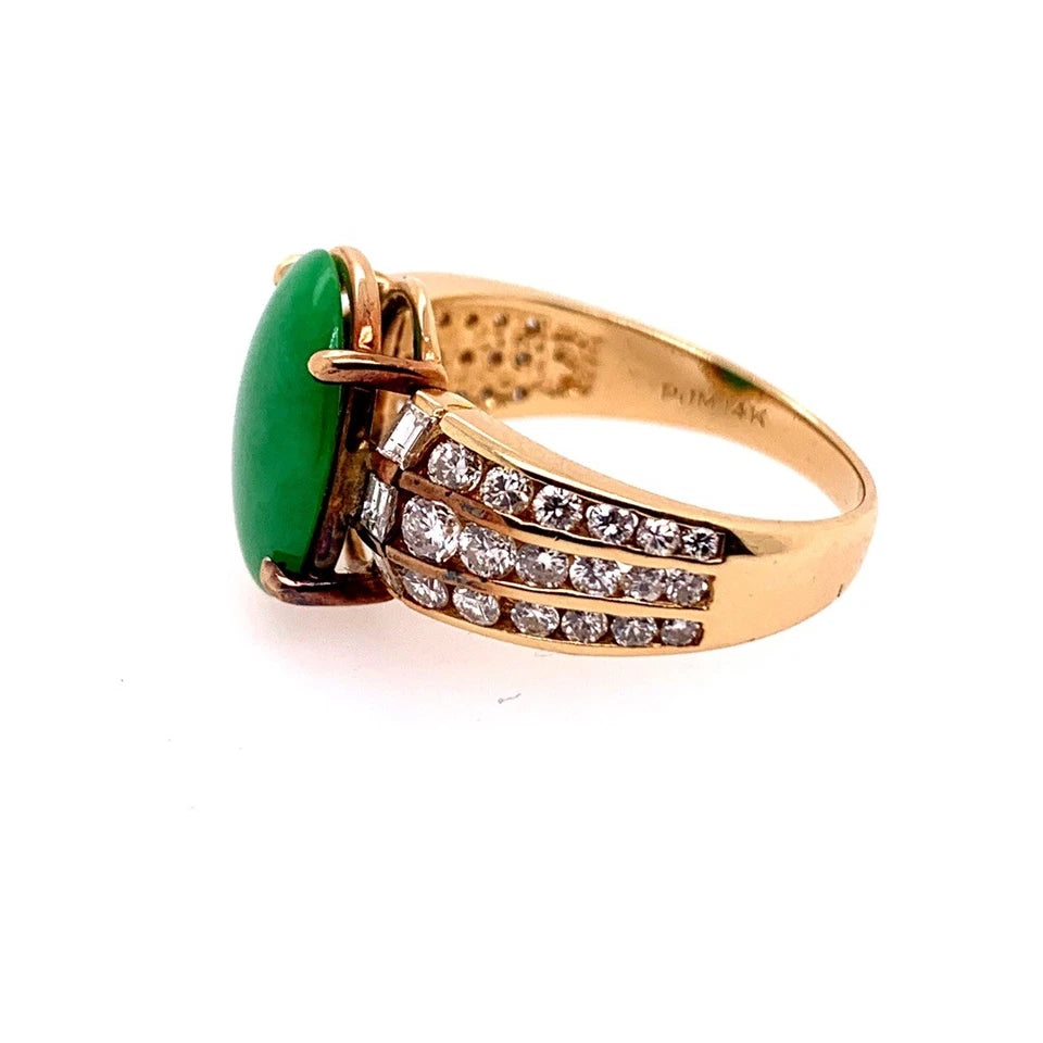 GIA Certified 3.47 Carat Natural Jadeite "A" Jade & Diamond Gold Ring Circa 1950