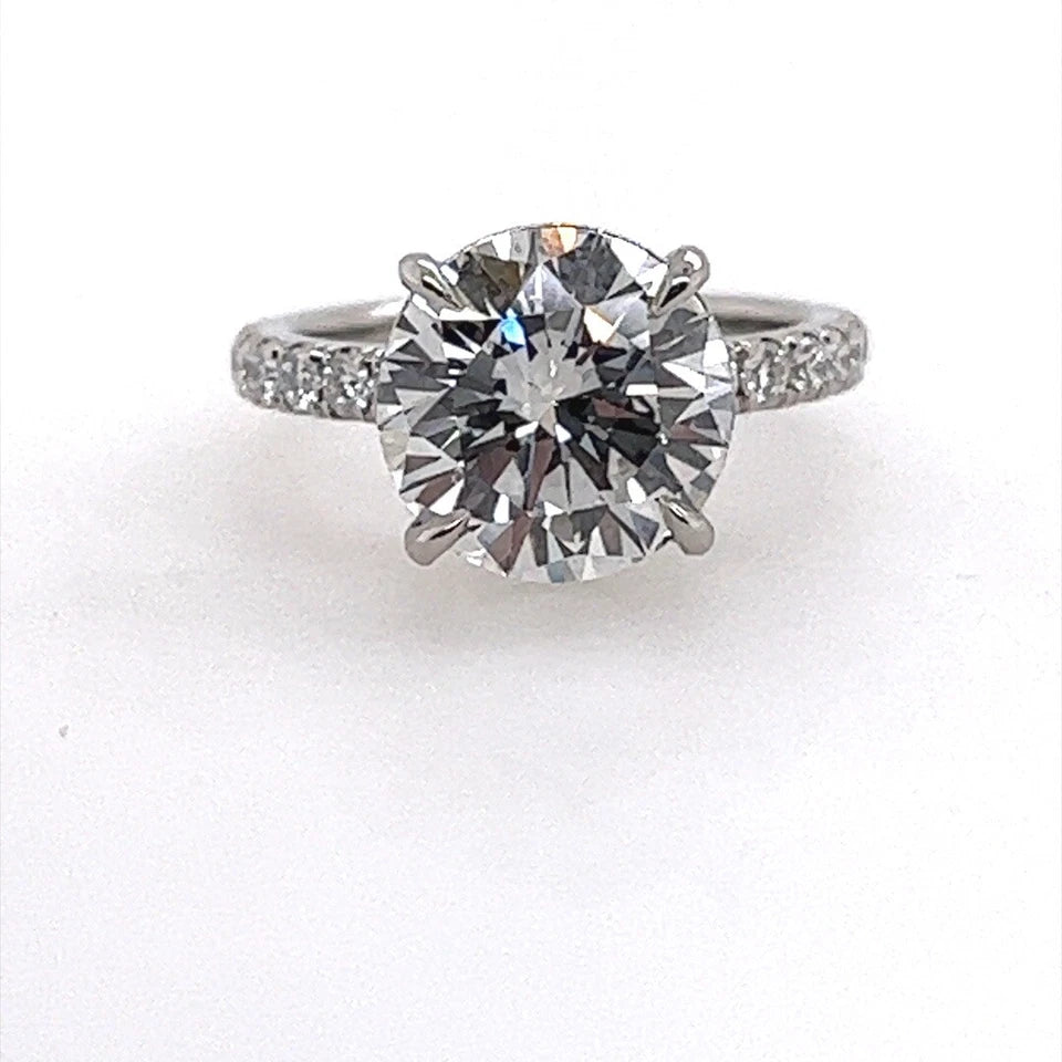 GIA Certified 4.02 Carat G SI2 EX Cut None Natural Round Diamond Engagement Ring