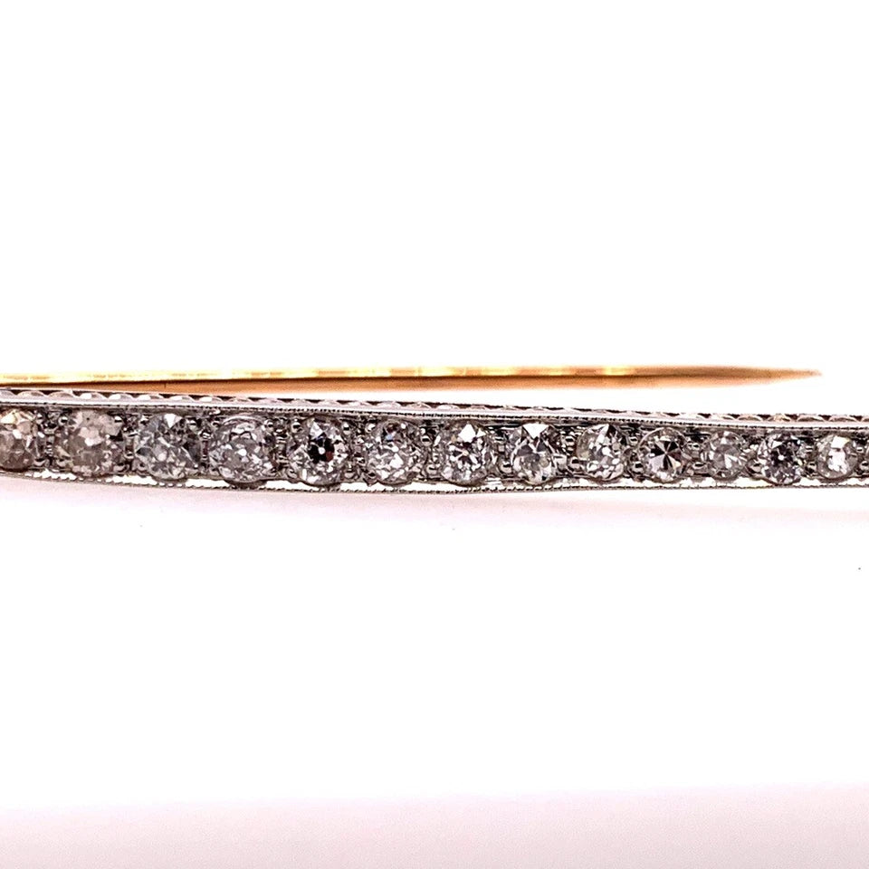 Art Deco Gold Pin 1.50 Carat Natural Old European Diamond Brooche Circa 1920