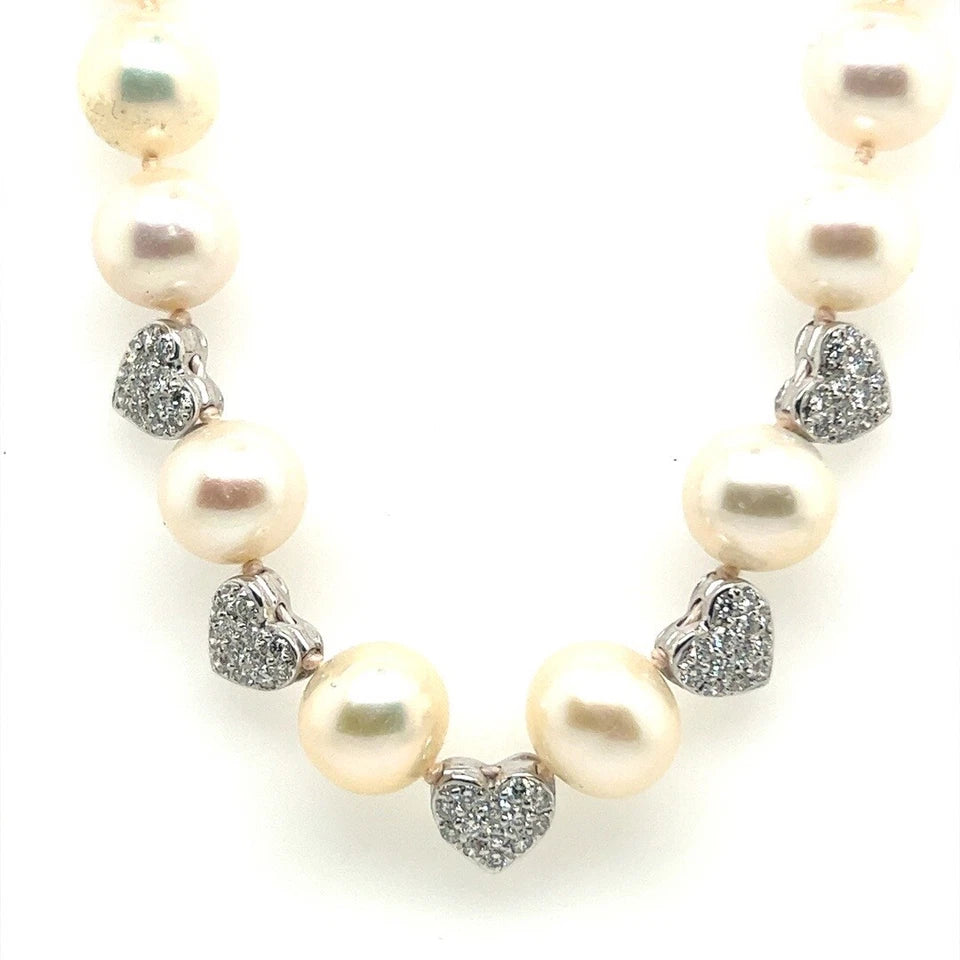 Retro Gold .75 Carat Natural Diamond & 9.5-10mm South Sea Culture Pearl Necklace