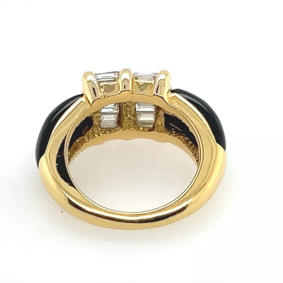 Retro Gold 2.50 Carat Natural Baguette Diamond & Onyx Cocktail Ring Circa 1960