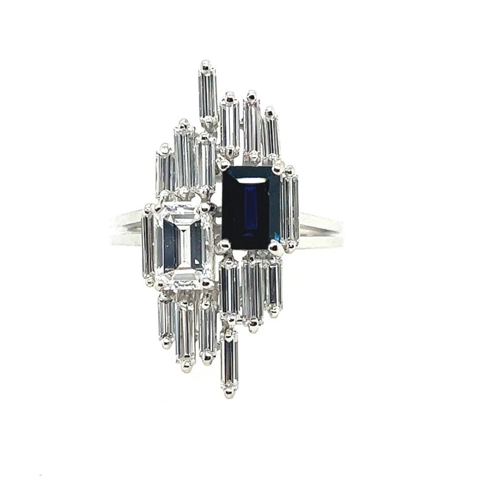 Art Deco 3.9 Carat GIA Certified D Natural Diamond Sapphire Plat Ring Circa 1950