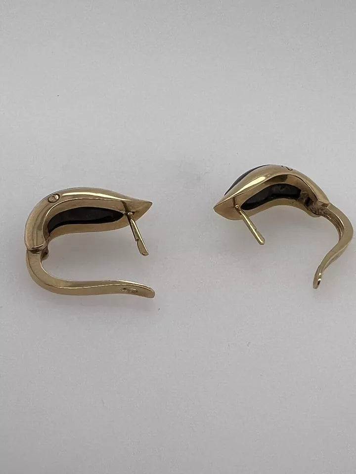 Retro Gold Black Onyx Ladies Huggie Earrings Circa 1960