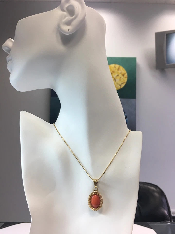 14k 3.94g Gold Pendant Appx 15x11mm Natural Coral Vintage Estate Loose Gem Stone
