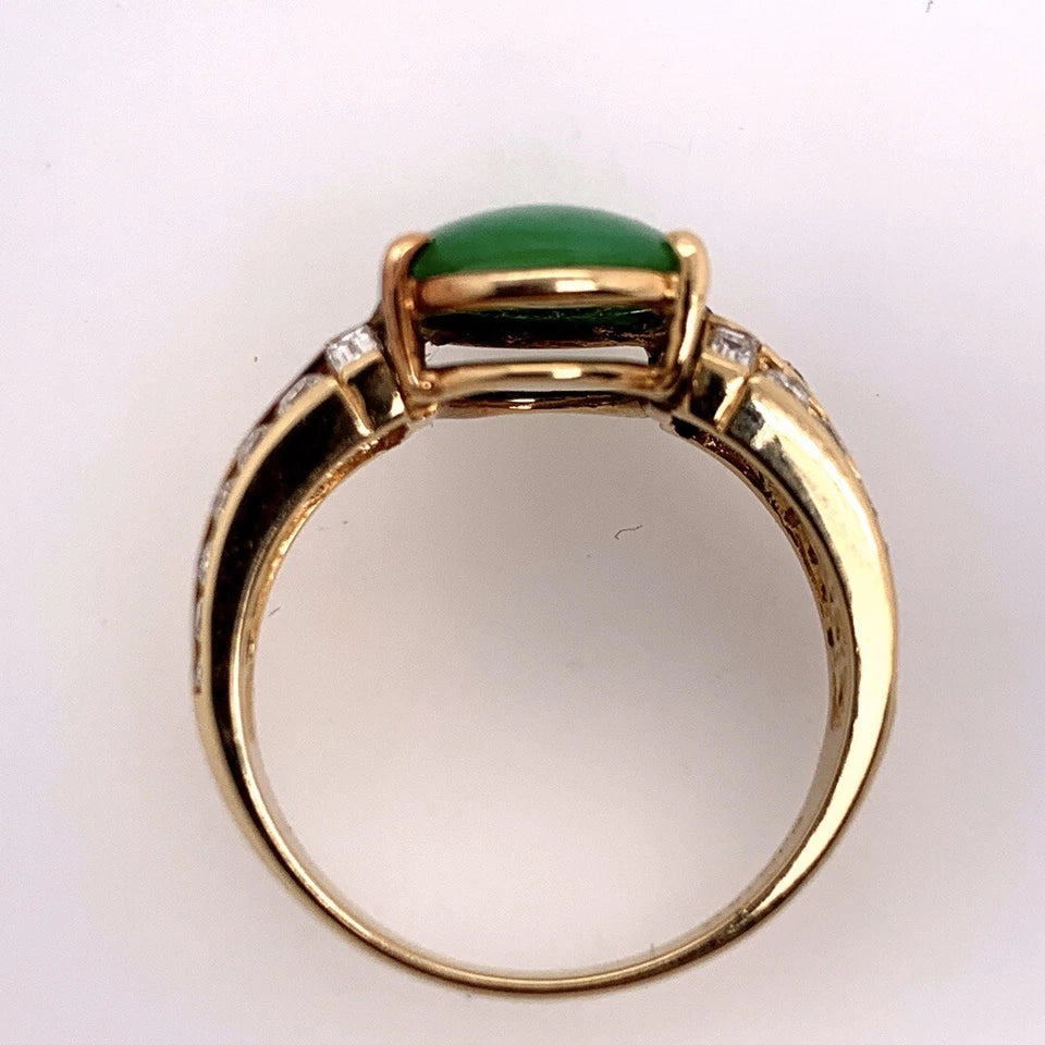 GIA Certified 3.47 Carat Natural Jadeite "A" Jade & Diamond Gold Ring Circa 1950