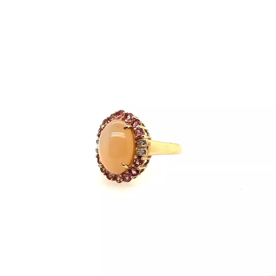 Modern Gold 5.53 Carat Natural Cats-Eye Moonstone & Tourmaline Cocktail Ring