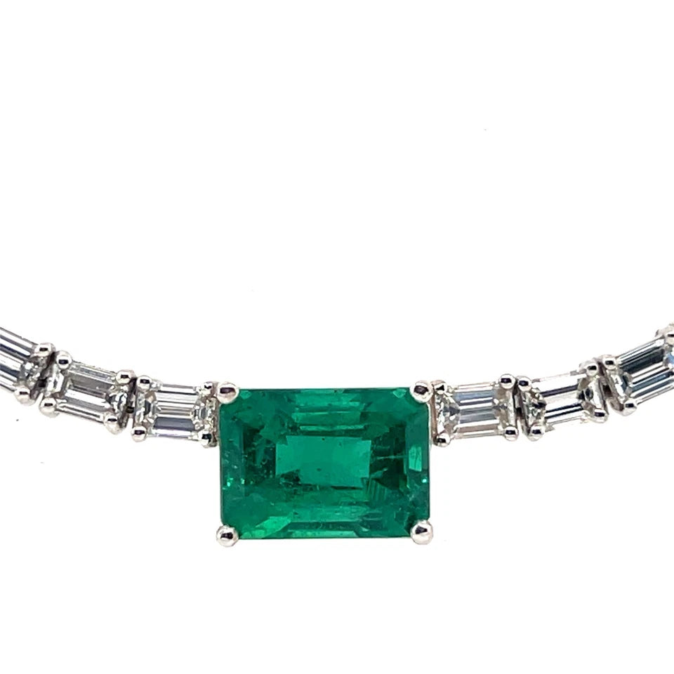 Modern Gold 14.77 Carat Natural GIA Certified Zambian Emerald & Diamond Necklace