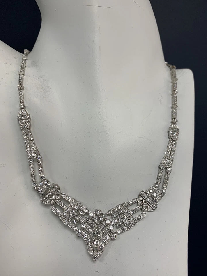 Retro Gold 8 Carat GIA Certified Natural RBC & Pear Diamond Necklace Circa 1970