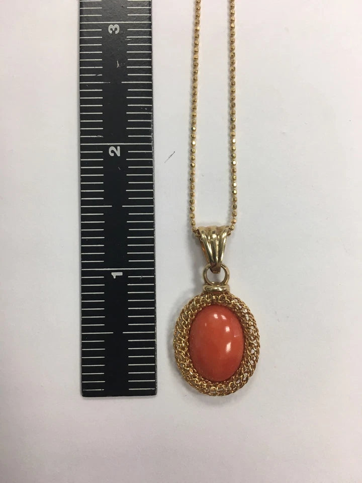 14k 3.94g Gold Pendant Appx 15x11mm Natural Coral Vintage Estate Loose Gem Stone