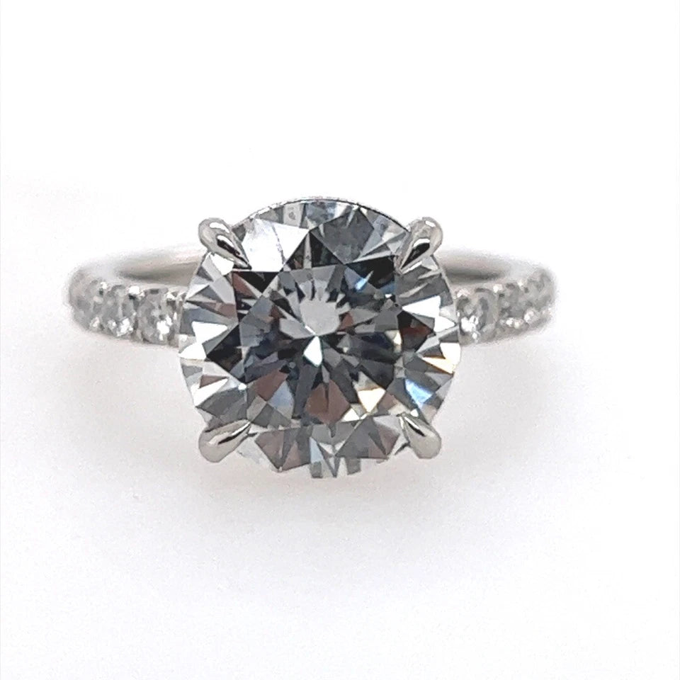 GIA Certified 4.02 Carat G SI2 EX Cut None Natural Round Diamond Engagement Ring