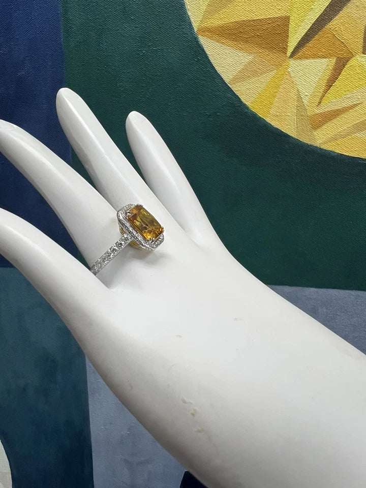 Modern 5 Carat Platinum Natural Diamond & Synthetic Yellow Sapphire Estate Ring