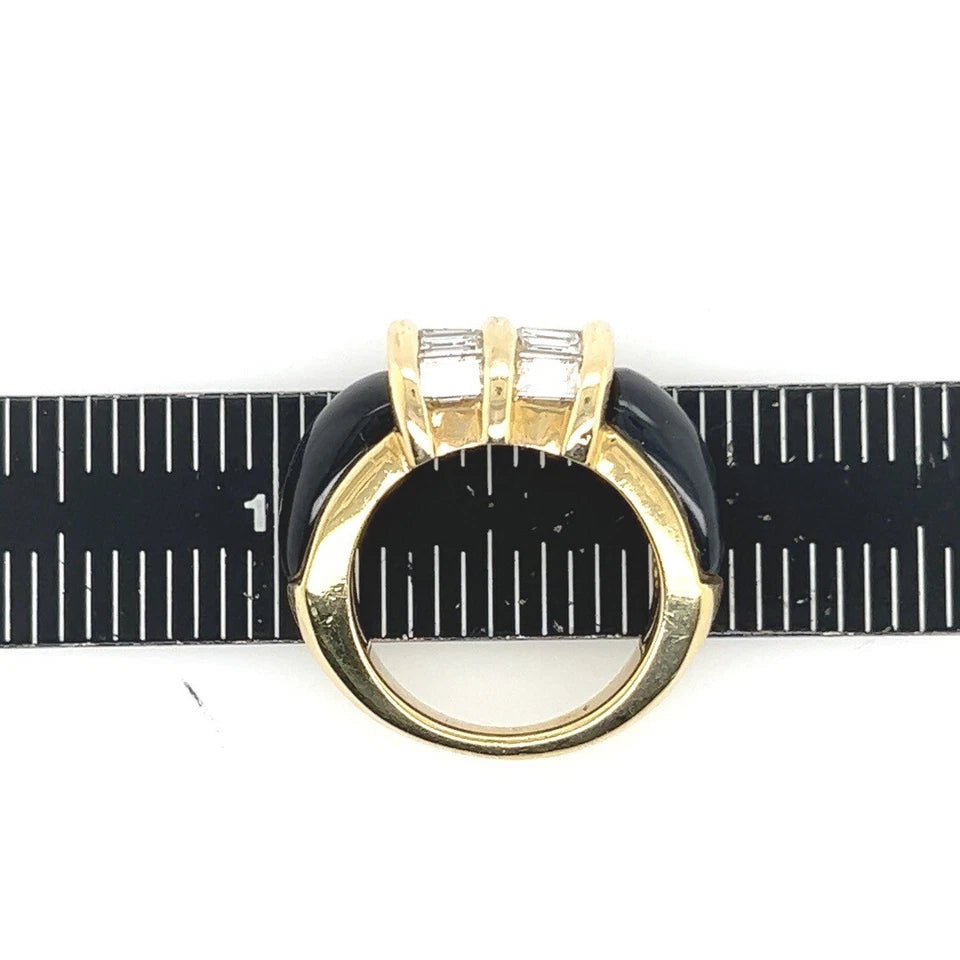Retro Gold 2.50 Carat Natural Baguette Diamond & Onyx Cocktail Ring Circa 1960