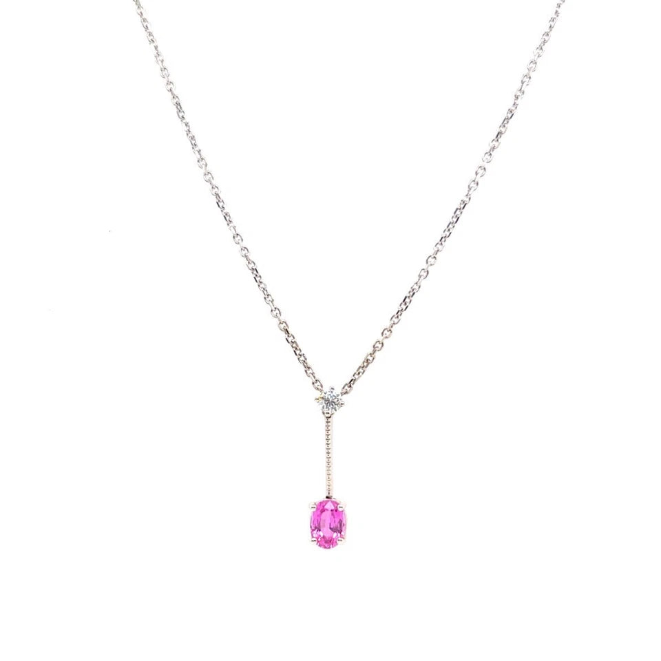 Modern Gold 1.15 Carat Natural Oval Pink Sapphire Gem Stone and Diamond Pendant