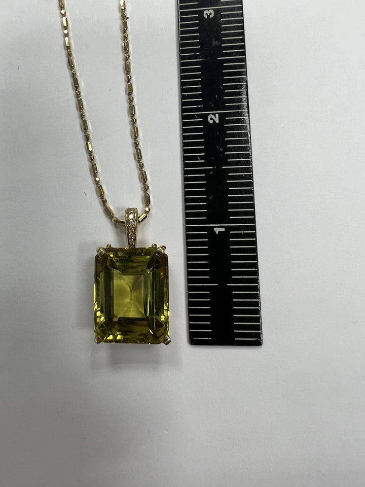 Retro GIA Certified 23.67 Carat Greenish Yellow Natural Chrysoberyl Gold Pendant