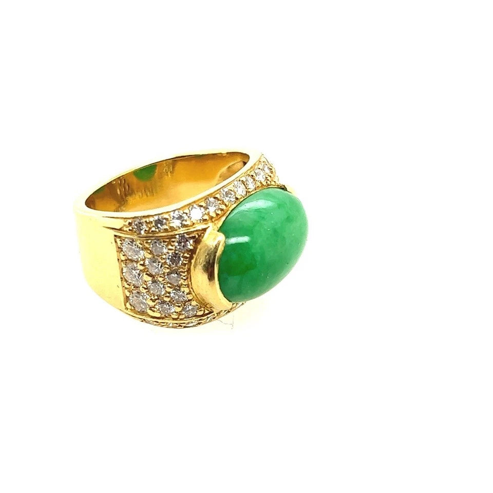 GIA Certified 12.51 Gram Natural Jadeite "A" Jade & Diamond Gold Ring Circa 1950