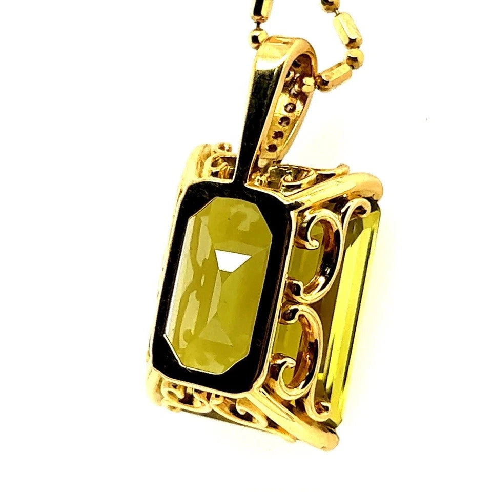 Retro GIA Certified 23.67 Carat Greenish Yellow Natural Chrysoberyl Gold Pendant