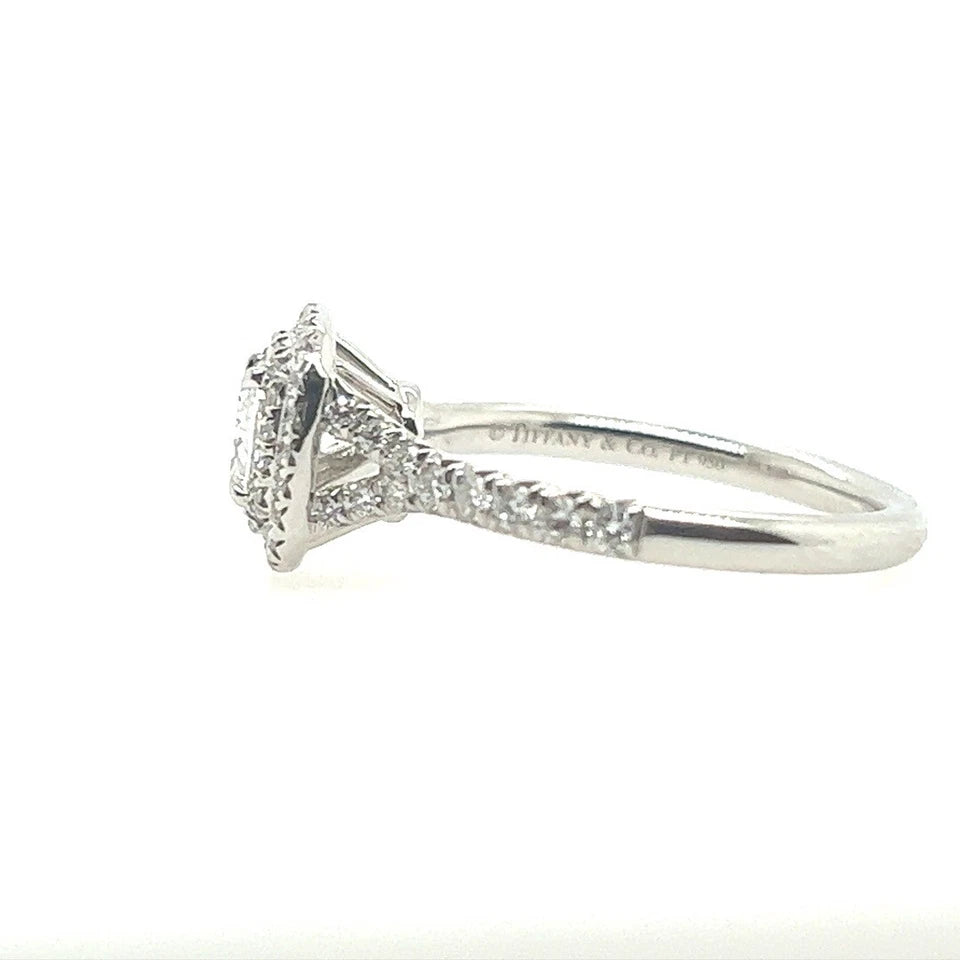 Tiffany & Co Soleste 0.71 Carat Certified D Natural Diamond Engagement Halo Ring