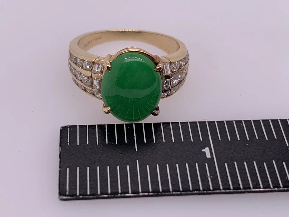GIA Certified 3.47 Carat Natural Jadeite "A" Jade & Diamond Gold Ring Circa 1950