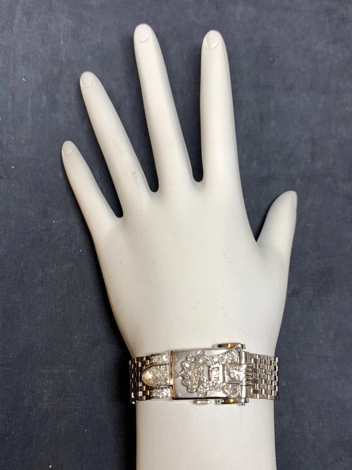 Ladies Vintage Platinum Geneva .60 Carat Natural Diamonds Cocktail Pop-Up Watch