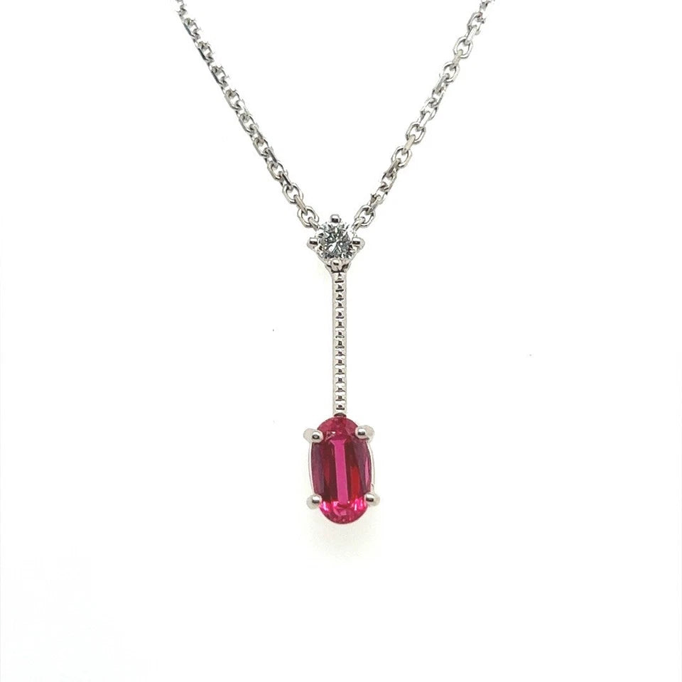 Modern Gold 1.08 Carat Natural Colorless Diamond & Oval Red Spinel Gem Pendant
