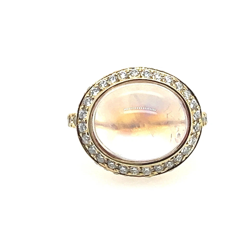 Modern Gold 7.25 Carat Natural Blue Moonstone & Colorless Diamond Cocktail Ring